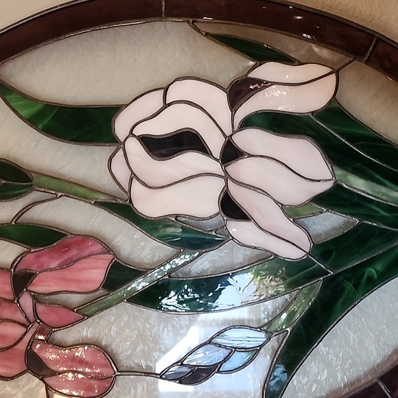 Vintage Stained Glass Wall Hanging Iris 16 W X 22 - Picture 3 of 6